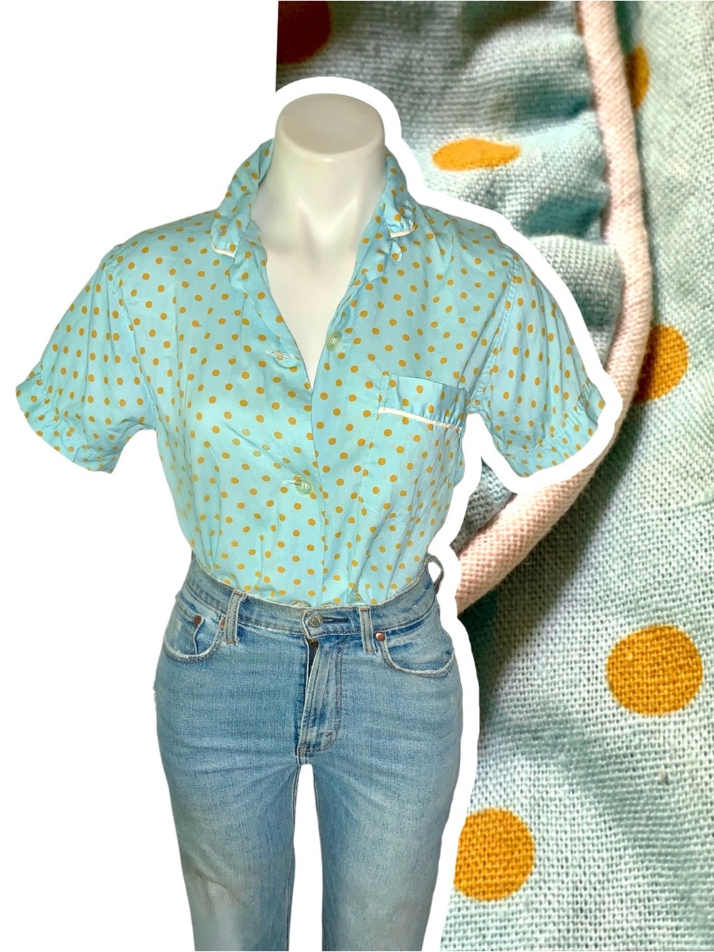 d o t :: Vintage Polka Dot Buttoned Blouse Mustard